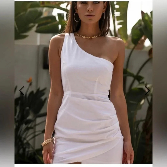 SOLD RUNAWAY Tighan One Shoulder White Mini Dress-Large - Picture 2 of 10